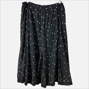 Chico’s Full Cotton Fully Lined Polka Dot Skirt with Elastic Waistband Lace Trim